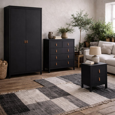 Wyld Haus Wildberry 3 Piece Matt Black Bedroom Furniture Set With Leather Handles - image 1