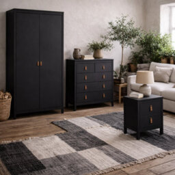 Wyld Haus Wildberry 3 Piece Matt Black Bedroom Furniture Set With Leather Handles - thumbnail 1