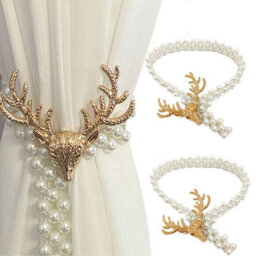 A Pair Metal Reindeer Pearl Elastic Curtain Tiebacks And Curtain Buckles - thumbnail 1