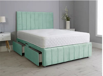Comfy Deluxe 6Ft Superking Panel Duck Egg Plush Divan Bed Set Headboard & Footboard 4 Drawers - image 1