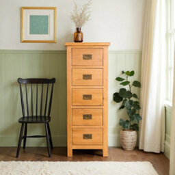 Surrey Oak 5 Drawer Tallboy Chest Fully Assembled - By Roseland Furniture - thumbnail 2
