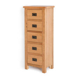 Surrey Oak 5 Drawer Tallboy Chest Fully Assembled - By Roseland Furniture - thumbnail 4