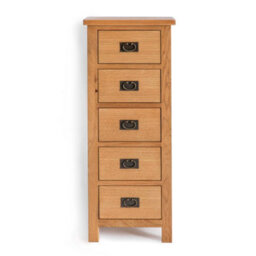 Surrey Oak 5 Drawer Tallboy Chest Fully Assembled - By Roseland Furniture - thumbnail 3