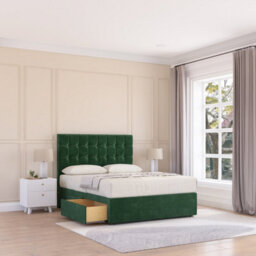 "Sloomy 4Ft6  Alabama Divan Bed Base Emerald Plush ,2 Drawers & 26"" Struts Headboard - Double"