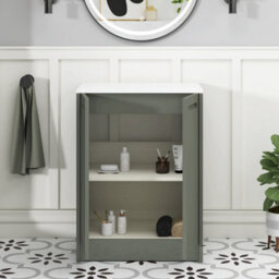 Royal Bathrooms Royal Bathroom Elmore 600mm Matt Green Freestanding Countertop Bathroom Vanity Unit 2 Door Plain White Worktop With Cesar Basin - thumbnail 6
