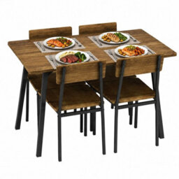 Dark Oak Compact Rectangular Dining Table And 4 Chairs Set For Space Saving Kitchen - thumbnail 1