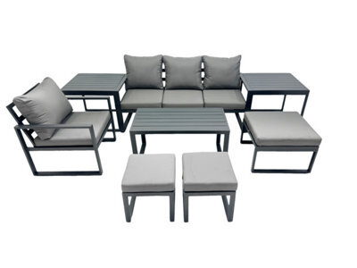 Fimous 7 Seat Outdoor Garden Furniture Set Aluminium Lounge 3 Seat Sofa Oblong Coffee Table Sets With Chair 3 Stools 2 Side Tables - image 1
