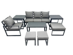 Fimous 7 Seat Outdoor Garden Furniture Set Aluminium Lounge 3 Seat Sofa Oblong Coffee Table Sets With Chair 3 Stools 2 Side Tables - thumbnail 1
