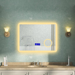 AVER-GROWTH Led Bathroom Mirror With Bluetooth 3 Colour Light, Demister Anti-Fog 3X Magnifying Clock Touch/wall Switch Illuminated 800X600mm - thumbnail 2