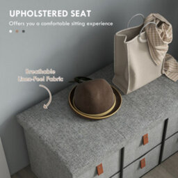 Wyld Haus Taelha Light Grey Fabric Shoe Bench - Cushioned Seat And 6 Fabric Drawers - thumbnail 4