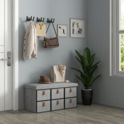 Wyld Haus Taelha Light Grey Fabric Shoe Bench - Cushioned Seat And 6 Fabric Drawers - thumbnail 7