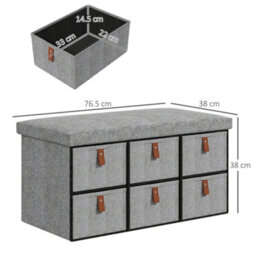 Wyld Haus Taelha Light Grey Fabric Shoe Bench - Cushioned Seat And 6 Fabric Drawers - thumbnail 3