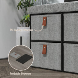 Wyld Haus Taelha Light Grey Fabric Shoe Bench - Cushioned Seat And 6 Fabric Drawers - thumbnail 6