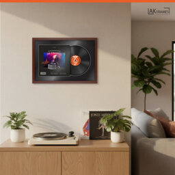 "AK Frames 25X17"" Rose Wood Modern Vinyl Record Frame With Black Mount For 12 Inch Lp Cover & Disc - Overlapped Design" - thumbnail 5