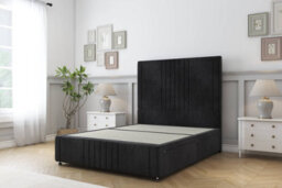 "Sloomy Harrington Black Naples Divan Bed No Drawers-26"" Strutted Headboard 12"" Footboard 4' Small Double"