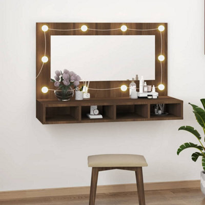 Walplus Mirror Cabinet With Led Brown Oak 90X31.5X62 Cm - image 1