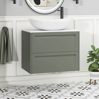 Royal Bathrooms Royal Bathroom Elmore 700mm Matt Green Wall Mounted Countertop Bathroom Vanity Unit 2 Drawer With Cesar Basin - image 1