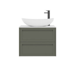 Royal Bathrooms Royal Bathroom Elmore 700mm Matt Green Wall Mounted Countertop Bathroom Vanity Unit 2 Drawer With Cesar Basin - thumbnail 7