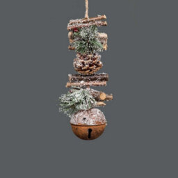 Shatchi Hanging Decoration With Jingle Bells Wooden Sticks, Berries And Pinecones Christmas Home Wall Door 33Cm Rustic - thumbnail 1