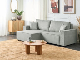 Beliani Corner Sofa Bed 3 Seater Karila Fabric Grey With Storage Right Hand - thumbnail 2