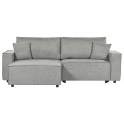 Beliani Corner Sofa Bed 3 Seater Karila Fabric Grey With Storage Right Hand - thumbnail 1