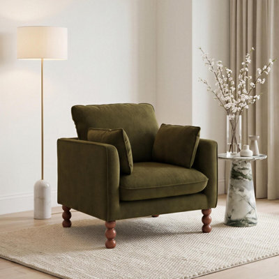 Furniturebox Uk Monroe Green Chenille Fabric Armchair - image 1
