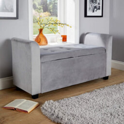 Home Source Verona Sleigh Style Velvet Window Bench Storage Seat Grey - thumbnail 3