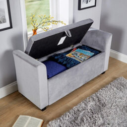 Home Source Verona Sleigh Style Velvet Window Bench Storage Seat Grey - thumbnail 2