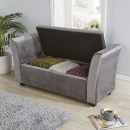 Home Source Verona Sleigh Style Velvet Window Bench Storage Seat Grey