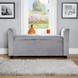 Home Source Verona Sleigh Style Velvet Window Bench Storage Seat Grey - thumbnail 5