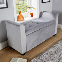 Home Source Verona Sleigh Style Velvet Window Bench Storage Seat Grey - thumbnail 4