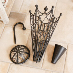 Dibor Traditional Matte Black Metal Large Ornate Scrolled Umbrella Holder Stand H91 X W34Cm - thumbnail 2