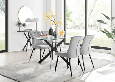 Furniturebox Uk Leonardo Black Leg Glass Dining Table & 4 Light Grey Nora Black Leg Chairs - image 1