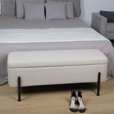 Home Source Oasis Off White Linen Ottoman With Black Metal Legs - image 1