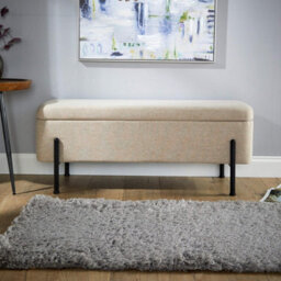Home Source Oasis Off White Linen Ottoman With Black Metal Legs - thumbnail 2
