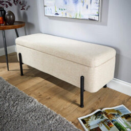Home Source Oasis Off White Linen Ottoman With Black Metal Legs - thumbnail 3