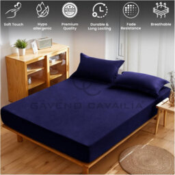 Gc Gaveno Cavailia Plain Dyed Fitted Bedsheet Double Navy Super Soft & Comfy Non Iron Fitted Sheet - thumbnail 3