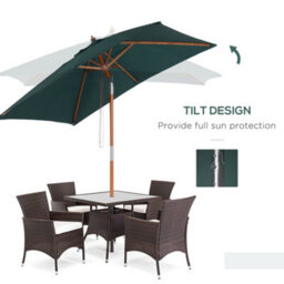 Outsunny Wooden Patio Umbrella Market Parasol Outdoor Sunshade 6 Ribs Green - thumbnail 4