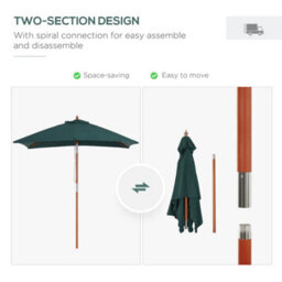 Outsunny Wooden Patio Umbrella Market Parasol Outdoor Sunshade 6 Ribs Green - thumbnail 7