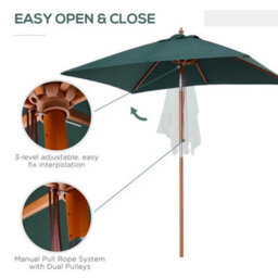 Outsunny Wooden Patio Umbrella Market Parasol Outdoor Sunshade 6 Ribs Green - thumbnail 6