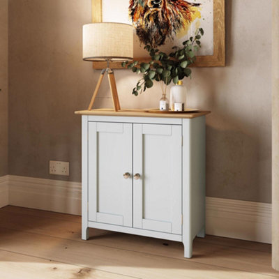 Fwstyle Taberno 2 Door Sideboard Storage Cabinet White Linen & Oak (H) 67 (W) 65 (D) 33Cm - image 1