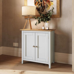 Fwstyle Taberno 2 Door Sideboard Storage Cabinet White Linen & Oak (H) 67 (W) 65 (D) 33Cm - thumbnail 1