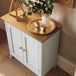 Fwstyle Taberno 2 Door Sideboard Storage Cabinet White Linen & Oak (H) 67 (W) 65 (D) 33Cm - thumbnail 2