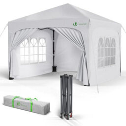Vounot 3 M X 3 M Pop Up Waterproof Gazebo With Sides & 4 Weight Bags & Carry Bag, Marquee Garden Party Tent Outdoor, White