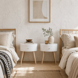 Wyld Haus Ladi Wood Set Of 2 Round Bedside Tables With Drawer Storage, White And Natural Wood, 38Cm Diameter, 45Cm H - thumbnail 1