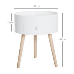 Wyld Haus Ladi Wood Set Of 2 Round Bedside Tables With Drawer Storage, White And Natural Wood, 38Cm Diameter, 45Cm H - thumbnail 4
