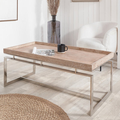 Pacific Lifestyle Antique Mango Wood Rectangular Coffee Table With Silver Stainless Steel Frame 112Cm, Evelyn - image 1
