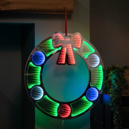 Samuel Alexander 60Cm Light Up Hanging Christmas Wreath Infinity Mirror With Multi Coloured Leds - thumbnail 1