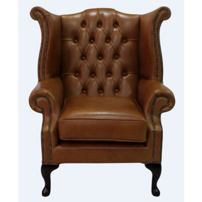 Chesterfield High Back Wing Chair Old English Bruciato Leather Bespoke In Queen Anne Style - image 1