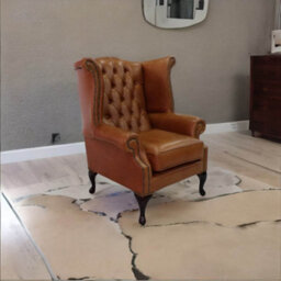 Chesterfield High Back Wing Chair Old English Bruciato Leather Bespoke In Queen Anne Style - thumbnail 3